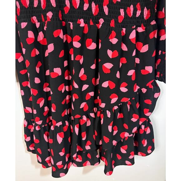 Michael Kors Red Pink Black Long Sleeve Petal Crepe Wrap Ruffle Dress Size XL - Picture 6 of 9
